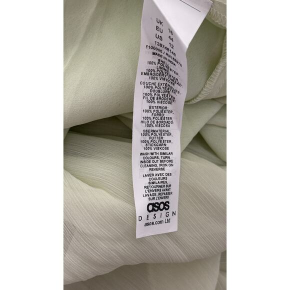 ASOS Embroidered Flutter Sleeve Maxi Dress Frill Hem Light Green Womens Size 12 - Picture 16 of 16